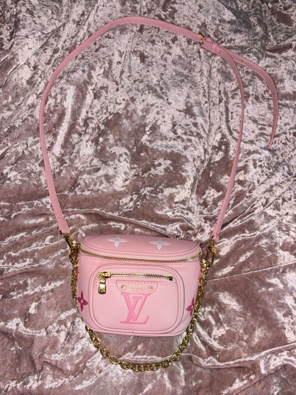 Fashion Brand Company Pink Crossbody Camera Bag with Gold Hardware